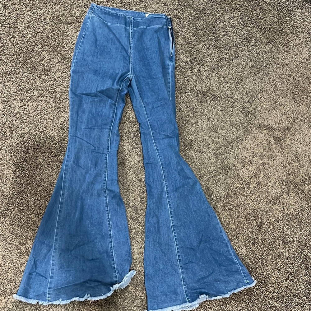 shein bell bottom jeans with side zip